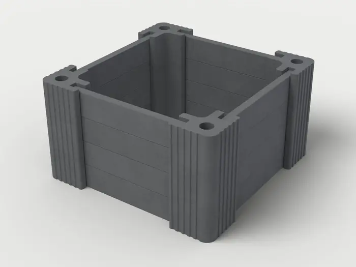 Visualisierung: Hochbeet 150 × 150 × 82,5 cm mit Betonriegeln in Anthrazit, schräg von oben (3/4-Ansicht); Farbton nicht verbindlich.