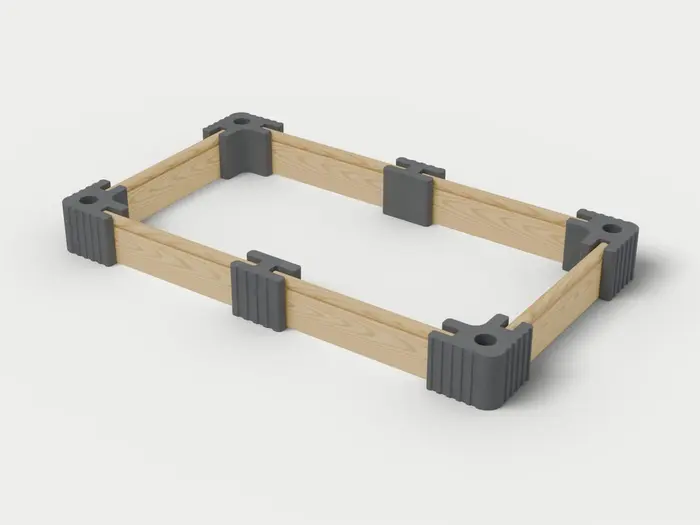 Visualisierung: Hochbeet 250 × 150 × 27,5 cm mit Holzriegeln in Anthrazit, schräg von oben (3/4-Ansicht); Farbton nicht verbindlich.