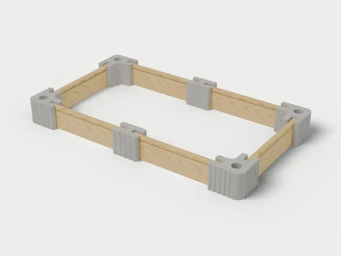 Visualisierung: Hochbeet 250 × 150 × 27,5 cm mit Holzriegeln in Betongrau, schräg von oben (3/4-Ansicht); Farbton nicht verbindlich.