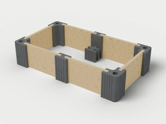 Visualisierung: Hochbeet 250 × 150 × 55 cm mit Holzriegeln in Anthrazit, schräg von oben (3/4-Ansicht); Farbton nicht verbindlich.