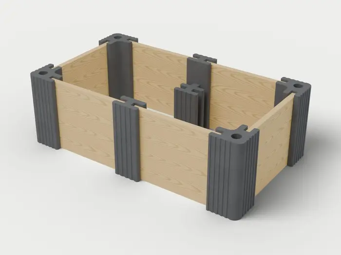 Visualisierung: Hochbeet 250 × 150 × 82,5 cm mit Holzriegeln in Anthrazit, schräg von oben (3/4-Ansicht); Farbton nicht verbindlich.