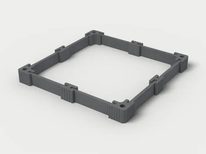 Visualisierung: Hochbeet 250 × 250 × 27,5 cm mit Betonriegeln in Anthrazit, schräg von oben (3/4-Ansicht); Farbton nicht verbindlich.