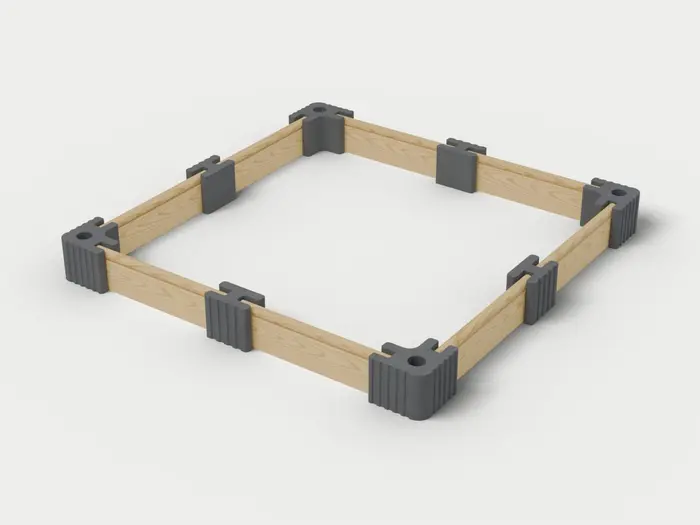 Visualisierung: Hochbeet 250 × 250 × 27,5 cm mit Holzriegeln in Anthrazit, schräg von oben (3/4-Ansicht); Farbton nicht verbindlich.