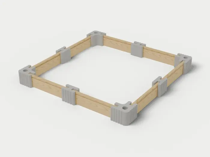 Visualisierung: Hochbeet 250 × 250 × 27,5 cm mit Holzriegeln in Betongrau, schräg von oben (3/4-Ansicht); Farbton nicht verbindlich.