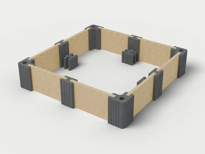 Visualisierung: Hochbeet 250 × 250 × 55 cm mit Holzriegeln in Anthrazit, schräg von oben (3/4-Ansicht); Farbton nicht verbindlich.