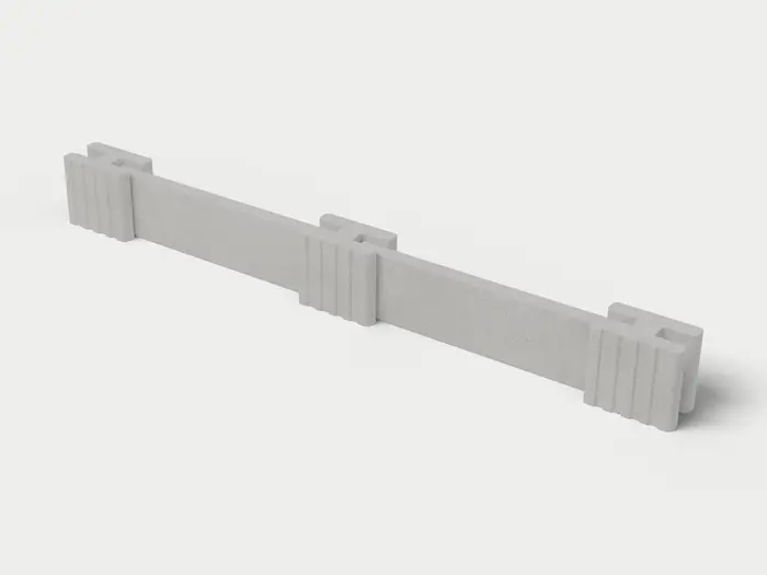 Visualisierung: Mauersystem Höhe 27,5 cm mit Betonriegeln in Betongrau, schräg von oben (3/4-Ansicht); Farbton nicht verbindlich.