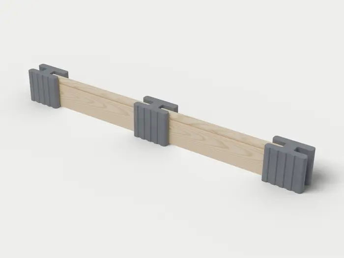 Visualisierung: Mauersystem Höhe 27,5 cm mit Holzriegeln in Anthrazit, schräg von oben (3/4-Ansicht); Farbton nicht verbindlich.