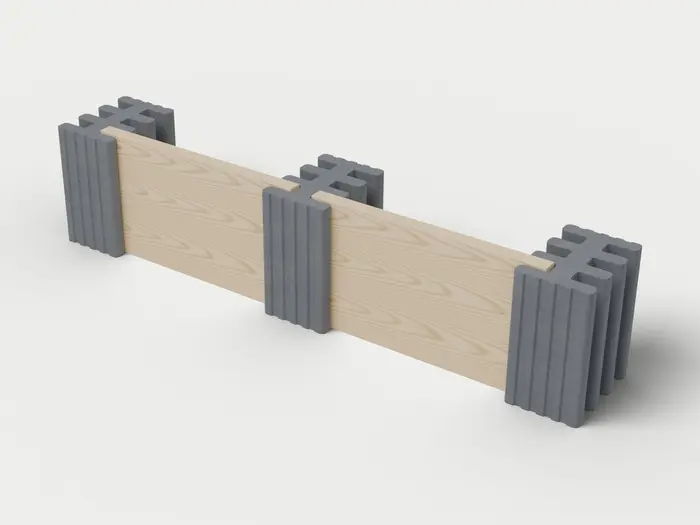 Visualisierung: Mauersystem Höhe 55 cm mit Holzriegeln in Anthrazit, schräg von oben (3/4-Ansicht); Farbton nicht verbindlich.